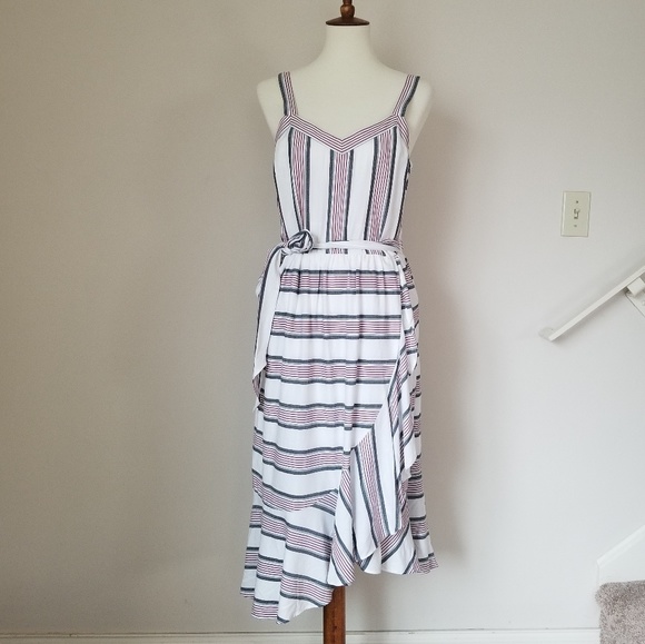 LOFT Striped Ruffle Wrap Dress - Picture 2 of 8